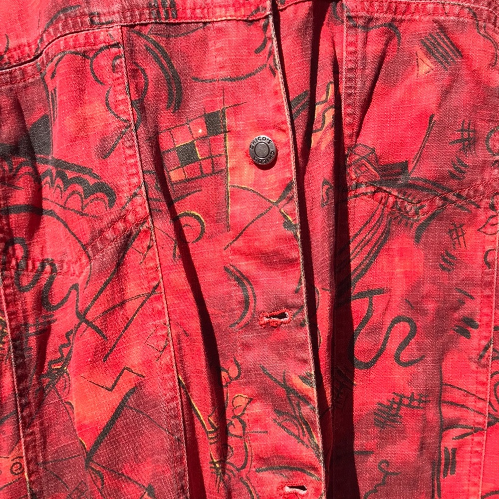 Chico's Red Patterned Jean Jacket - image 3